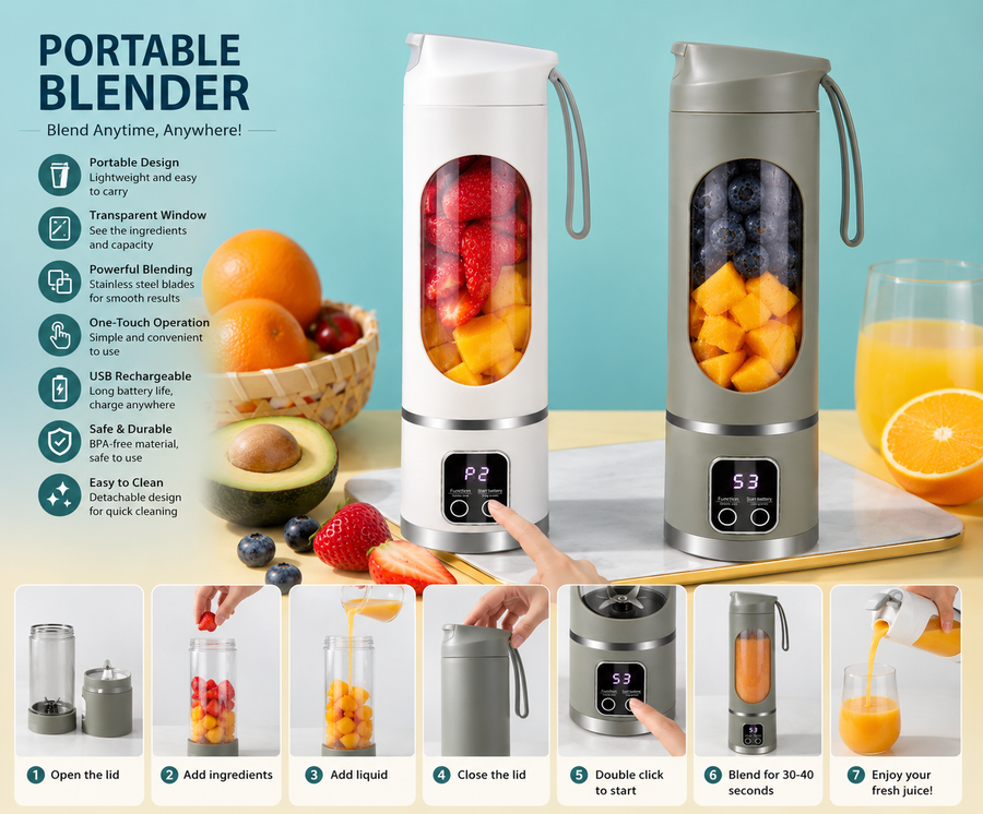Portable Juicer – Rechargeable Mini Blender for Fresh Juices & Smoothies